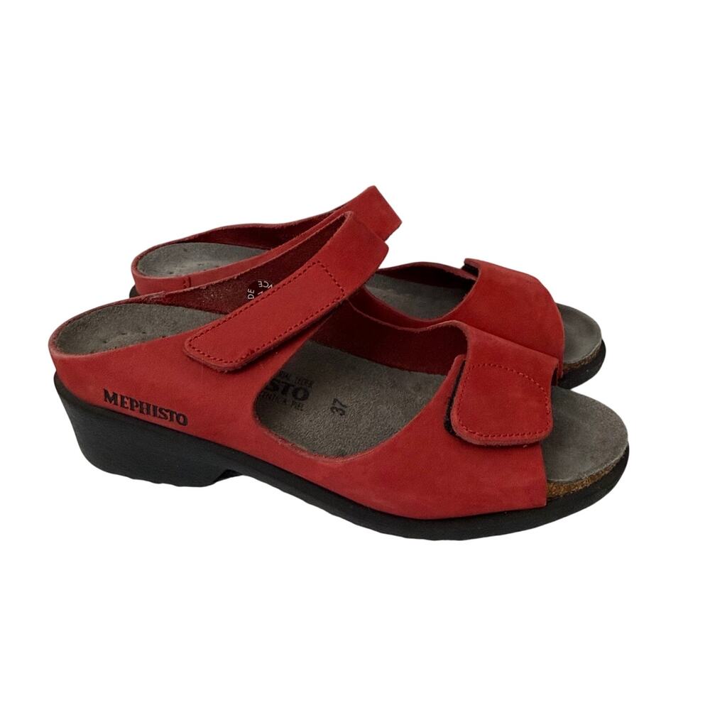 Mephisto Two Strap Sandals Women’s Size 7 Red Leather Slip On